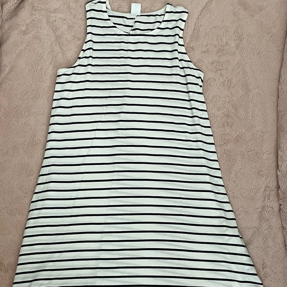 Navy Blue and White Striped Dress with Pockets
